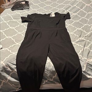 NWT Torrid Studio Refined Black Crepe Elbow Sleeve Boat Neck Jumpsuit Size 14
